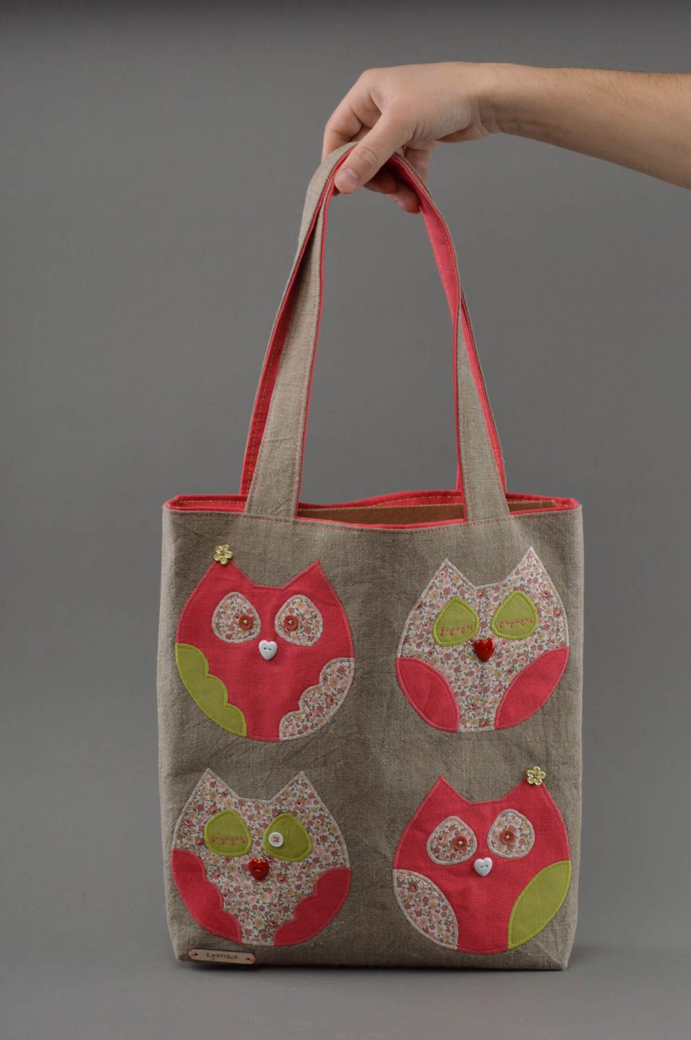 Летняя сумка из ткани ручной работы яркая оригинальная с совами для женщин фото 4