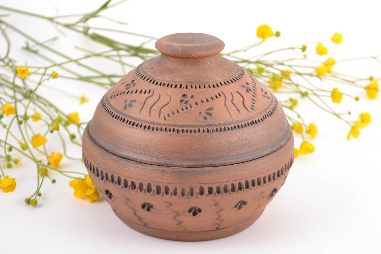 Unusual brown handmade designer clay bowl kilned with milk 400 ml photo 1
