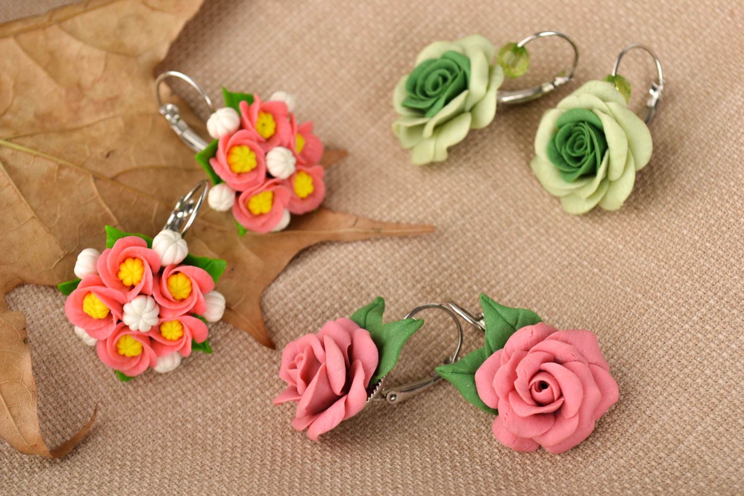 Flower earrings handmade designer earrings molded porcelain earrings for women photo 1
