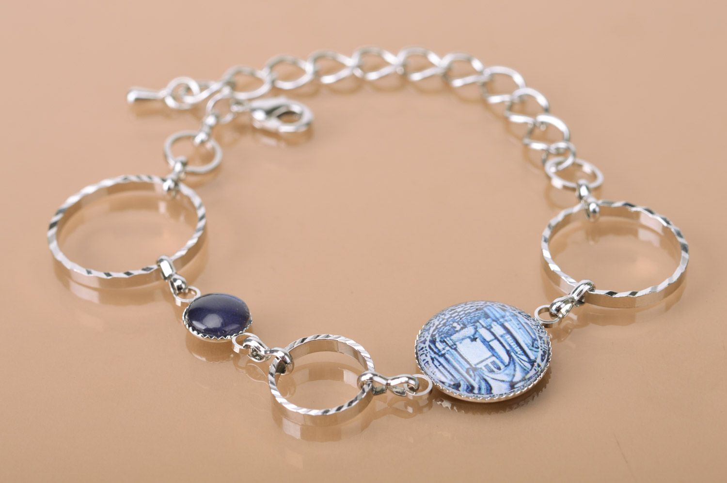 Beautiful handmade metal chain bracelet with blue elements City on the Seaside photo 2