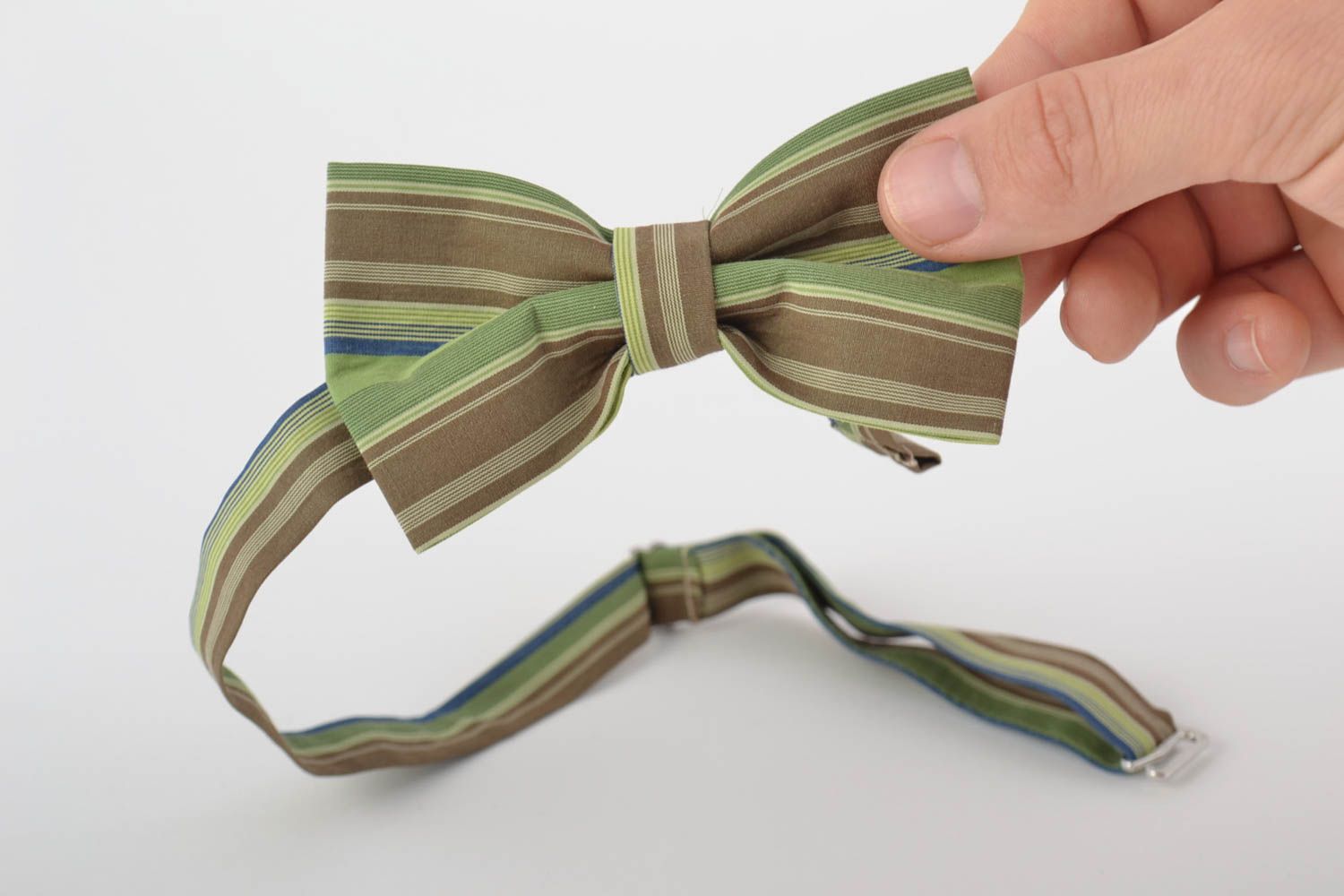 Полосатый галстук бабочка из коттона ручной работы с регулируемым размером фото 4