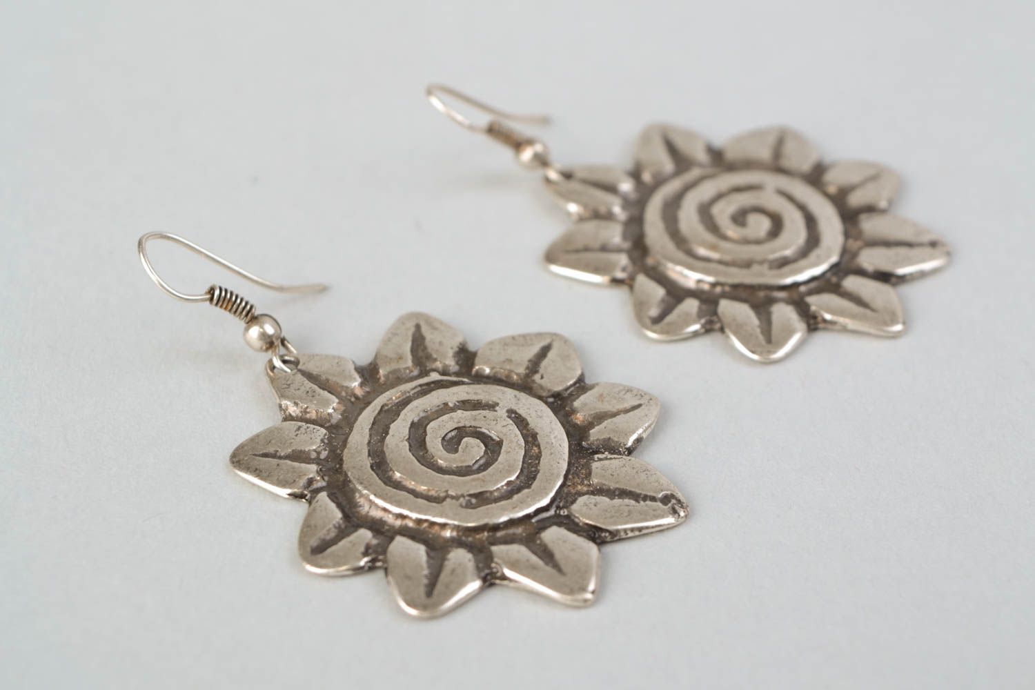 Metal earrings Sunflowers photo 4