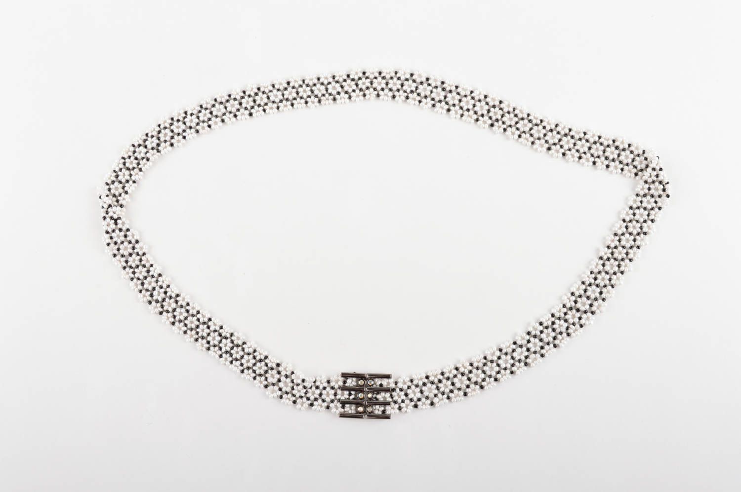 Cintura da donna in perline fatta a mano cinghia di moda bella bianco con nero foto 2