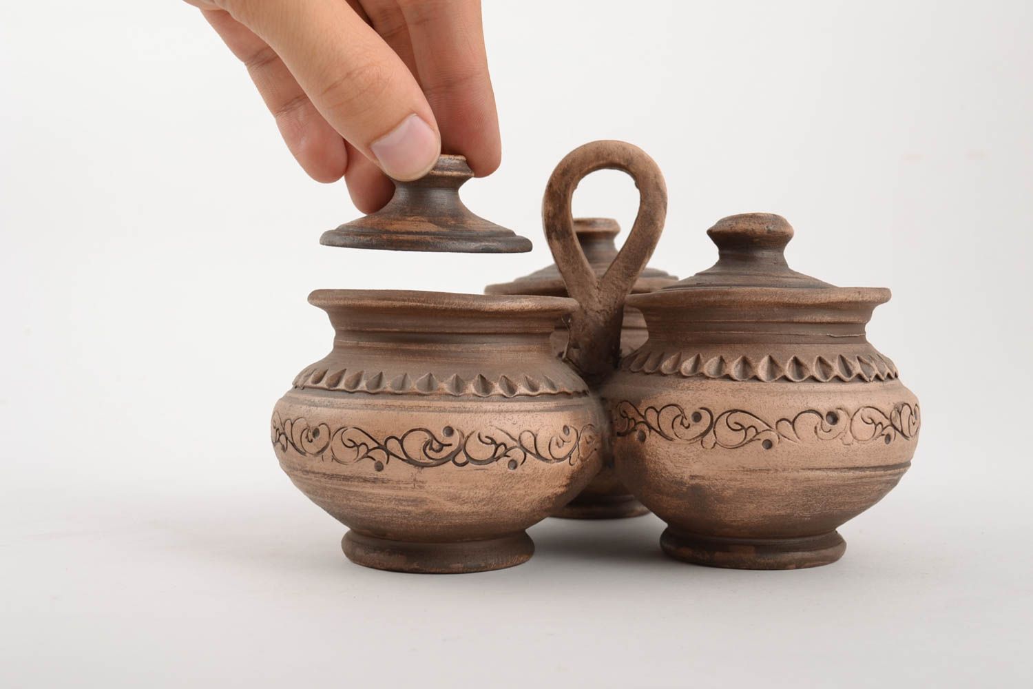 Ollas para productos a granel artesanales de cerámica triples alfarería 100 ml foto 3