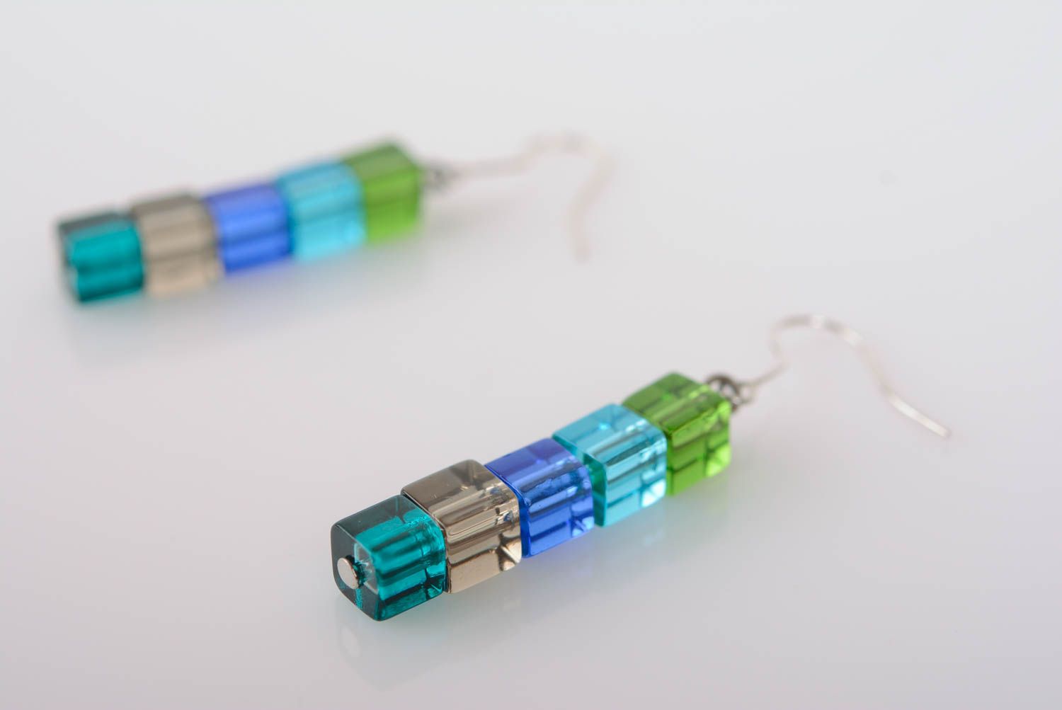 Beautiful earrings with plastic beads handmade long designer summer accessory photo 3