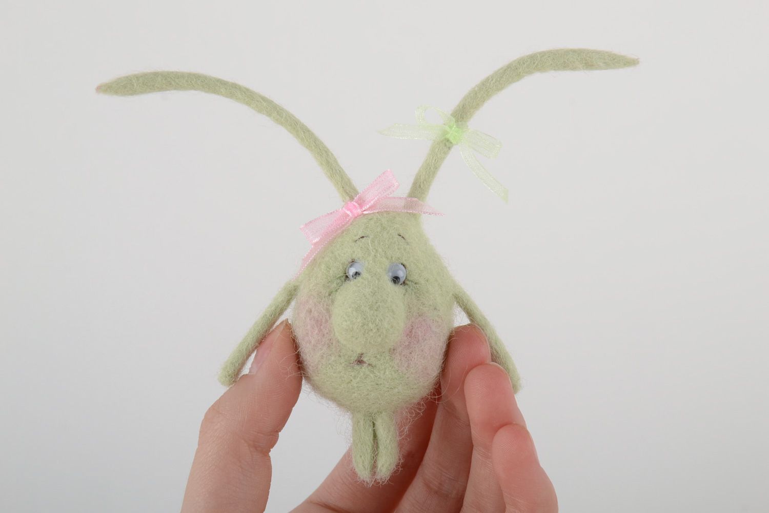 Handmade decorative fridge magnet pocket toy felted of natural wool white rabbit photo 5