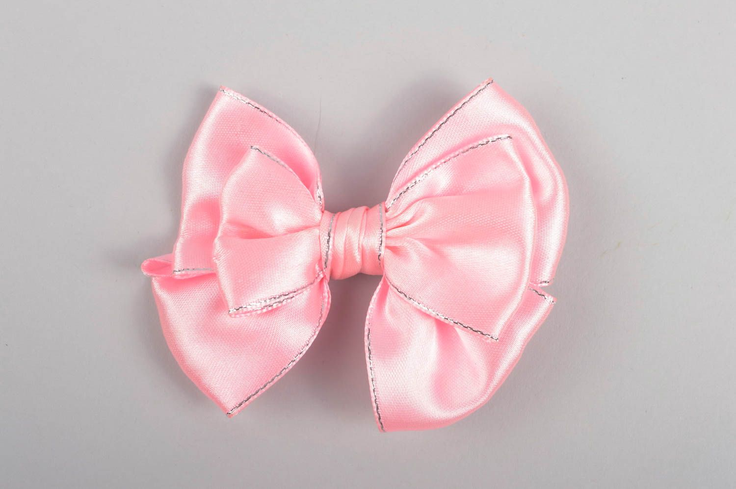 Handmade pink hair accessory hair bow made of ribbons hair bijouterie great gift photo 5