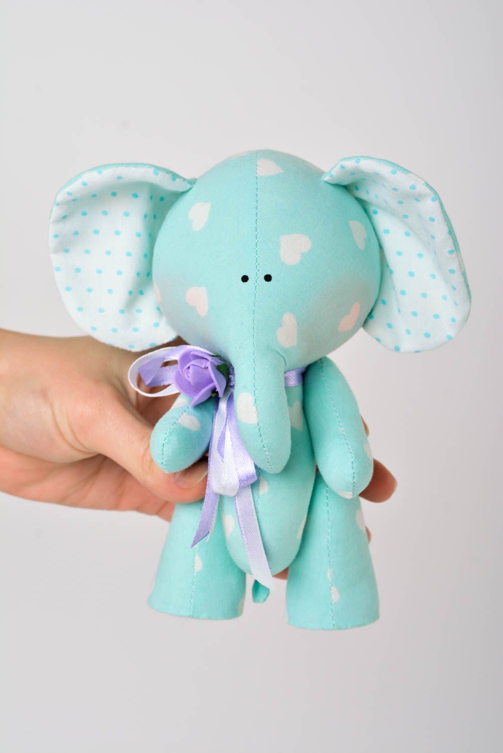 Handmade Deko Spielzeug Elefant Stoff Kuscheltier Geschenk Idee mit Herzen blau foto 2