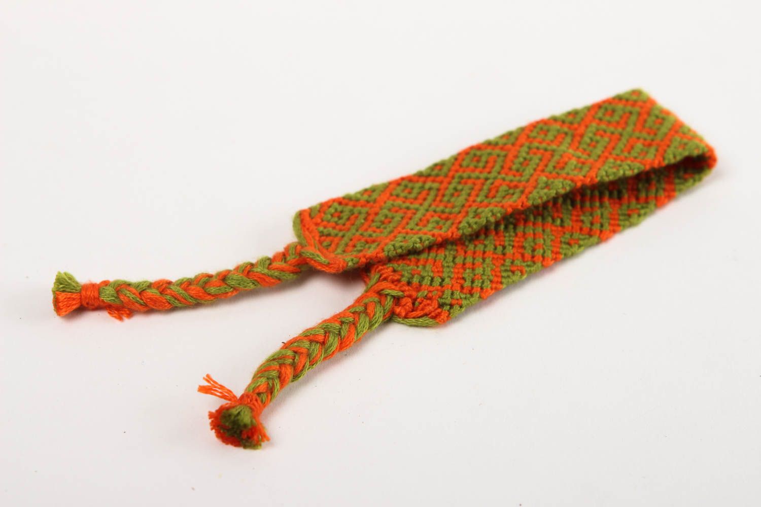 Bracelet textile Bijou fait main large tressé fils orange-vert Cadeau pour femme photo 4