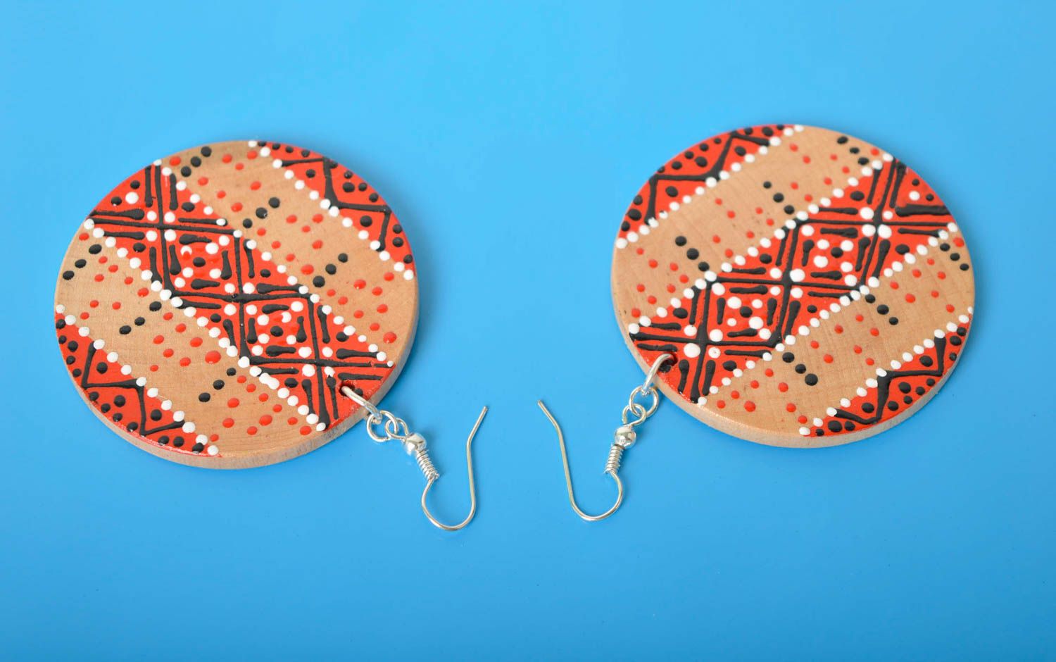 Ausgefallener Ohrschmuck Ohrringe handmade Schmuck aus Holz bemalt ethnisch foto 1