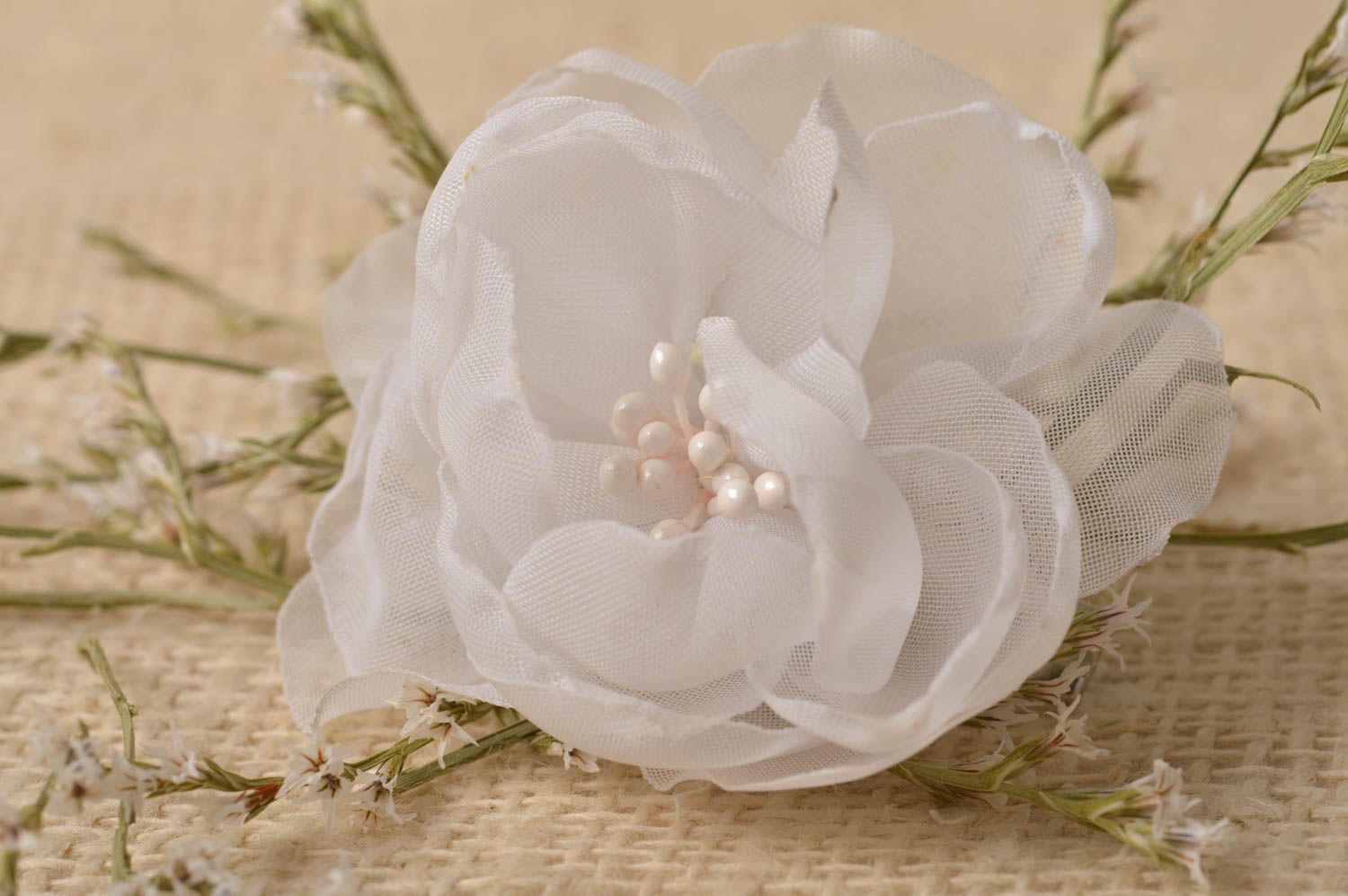 Handmade Schmuck Brosche Haarspange Blume Haar Accessoires zarte weiße Rose foto 1
