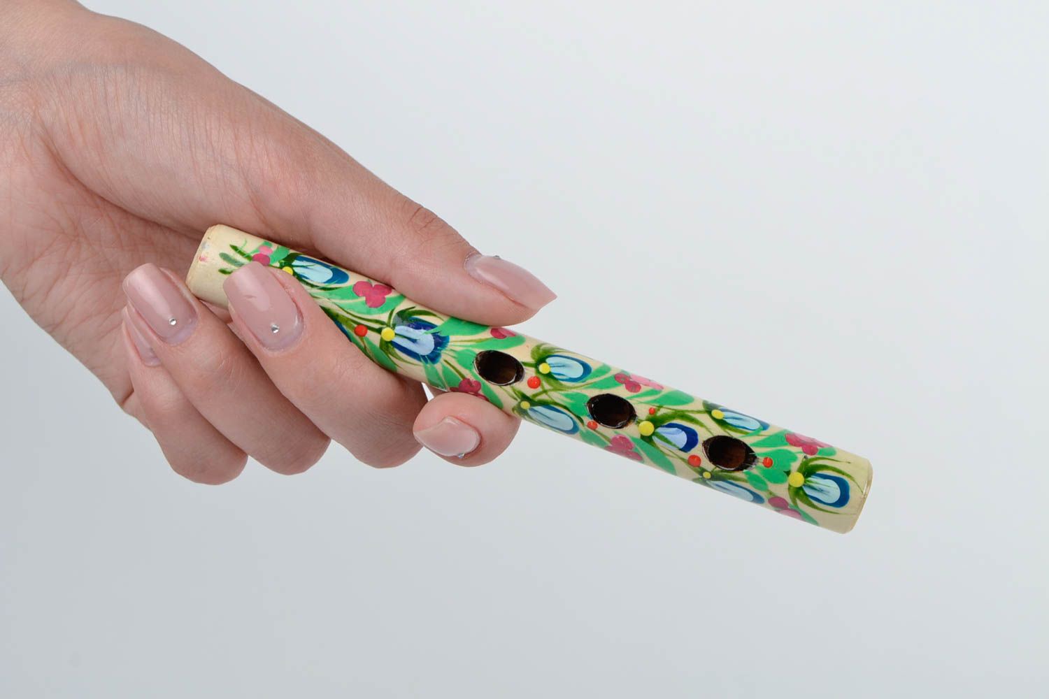 Handmade Petrikivka painting tin whistle designer flute present for children photo 2