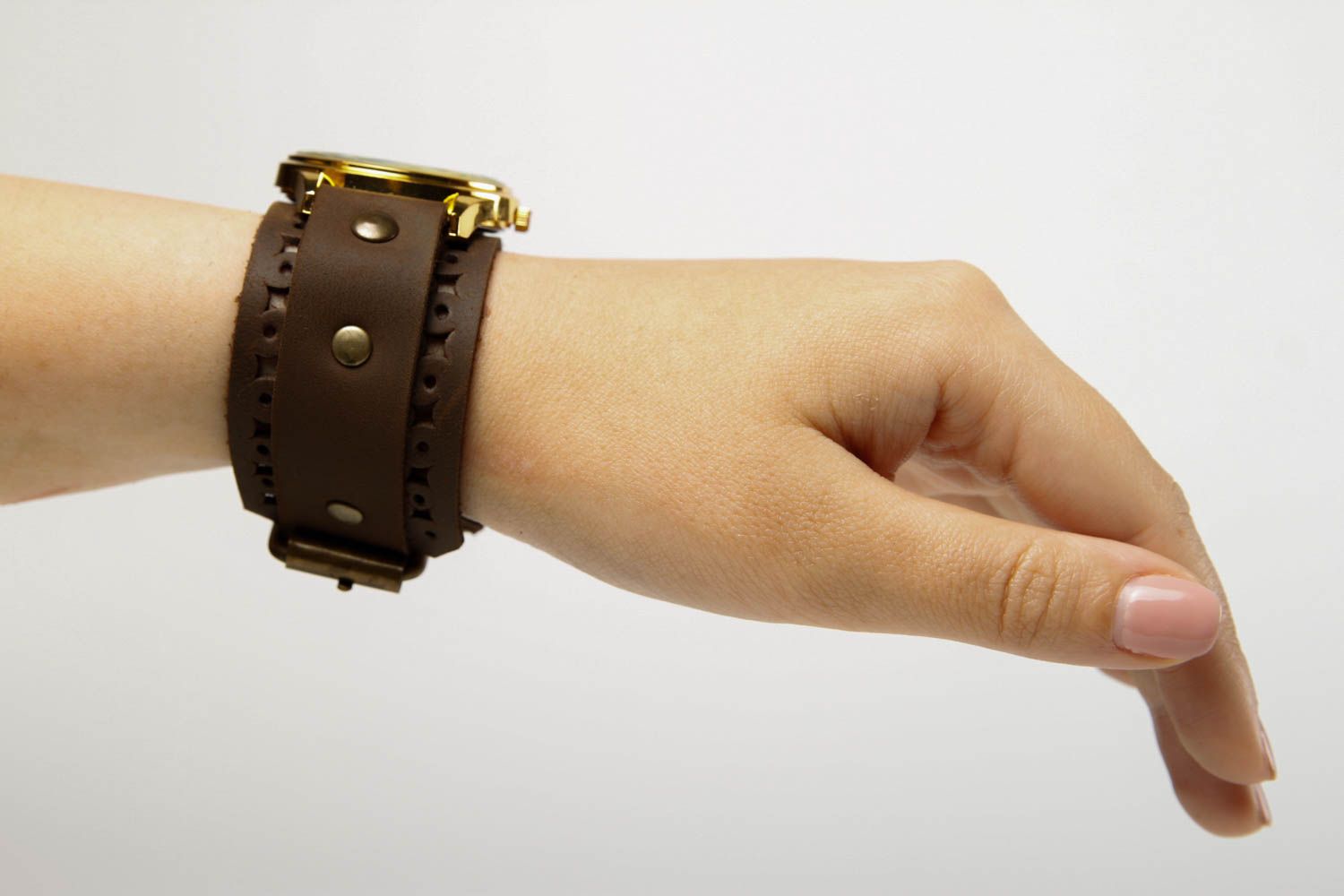 Handmade designer bracelet leather brown accessory wrist bracelet for watch photo 2