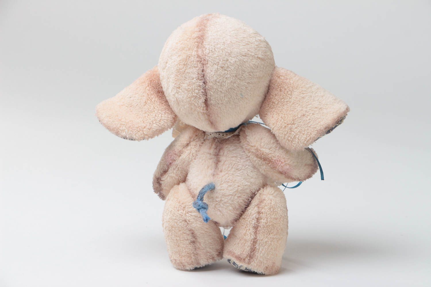 Handmade designer soft toy sewn of viscose fabric beige elephant for kids photo 4