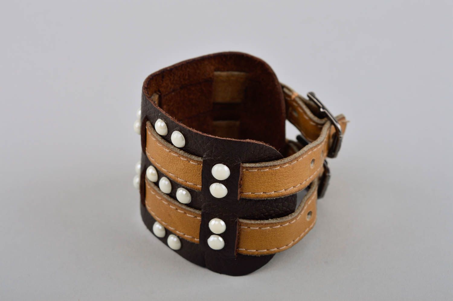 Handmade designer leather bracelet unusual stylish accessory trendy bracelet photo 3