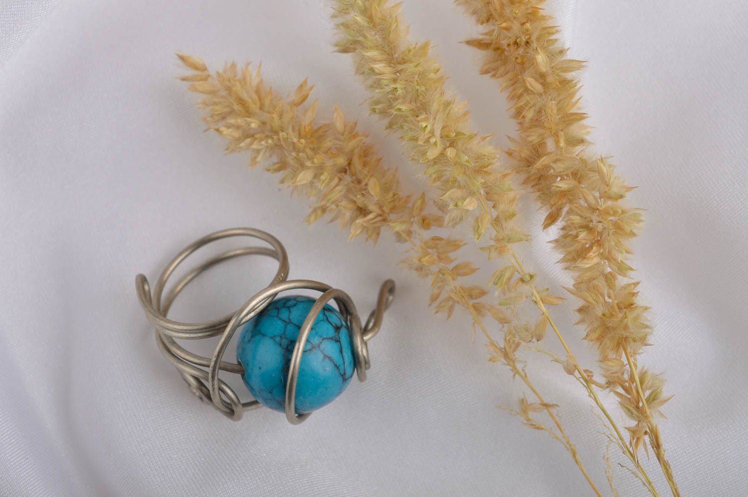 Ring mit Stein handgemacht Damen Modeschmuck schön Geschenk Idee blau foto 1