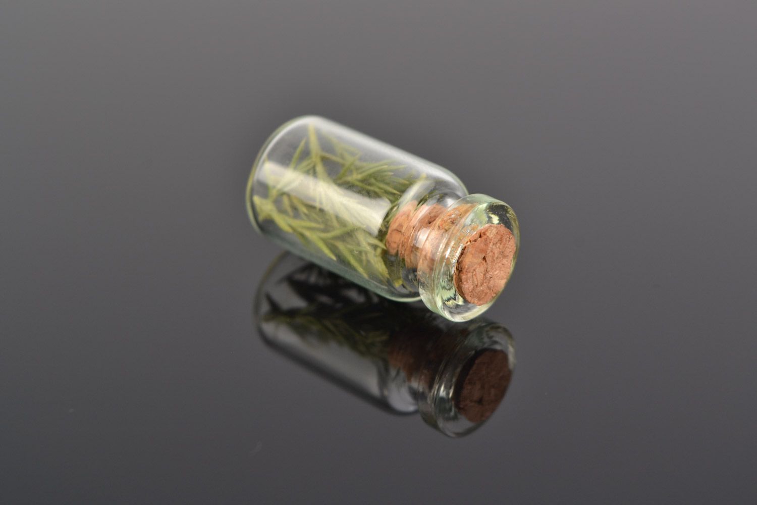 Unusual handmade pendant in the shape of glass jar with juniper inside photo 5