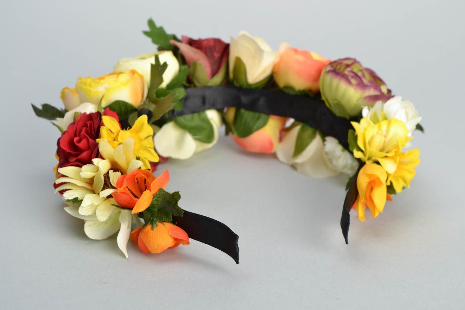 Handmade Haarreif mit Blumen Teerosen foto 5