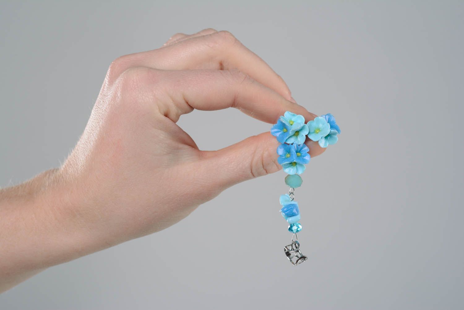 Polymer clay ear cuffs Forget-me-not flowers photo 4
