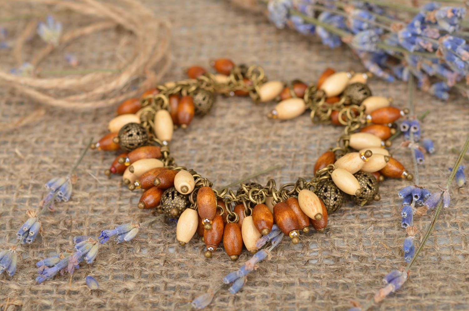 Handmade stylish accessory bracelet with wooden beads unusual cute jewelry photo 1