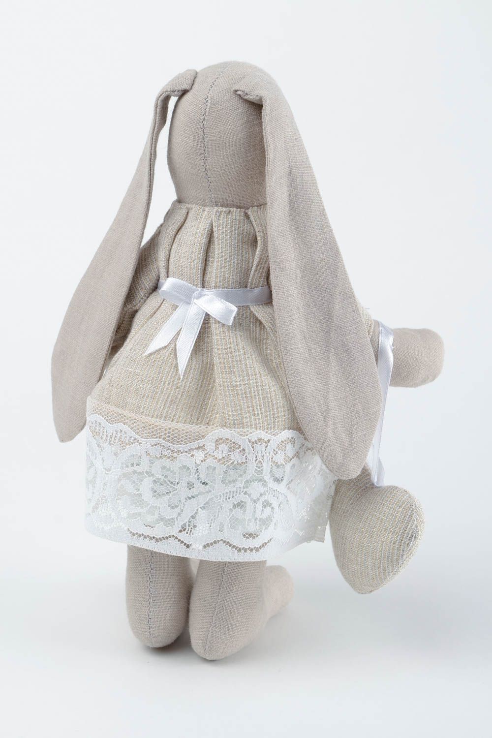 Peluche Lapin en tissu faite main en robe beige originale Décoration maison photo 5