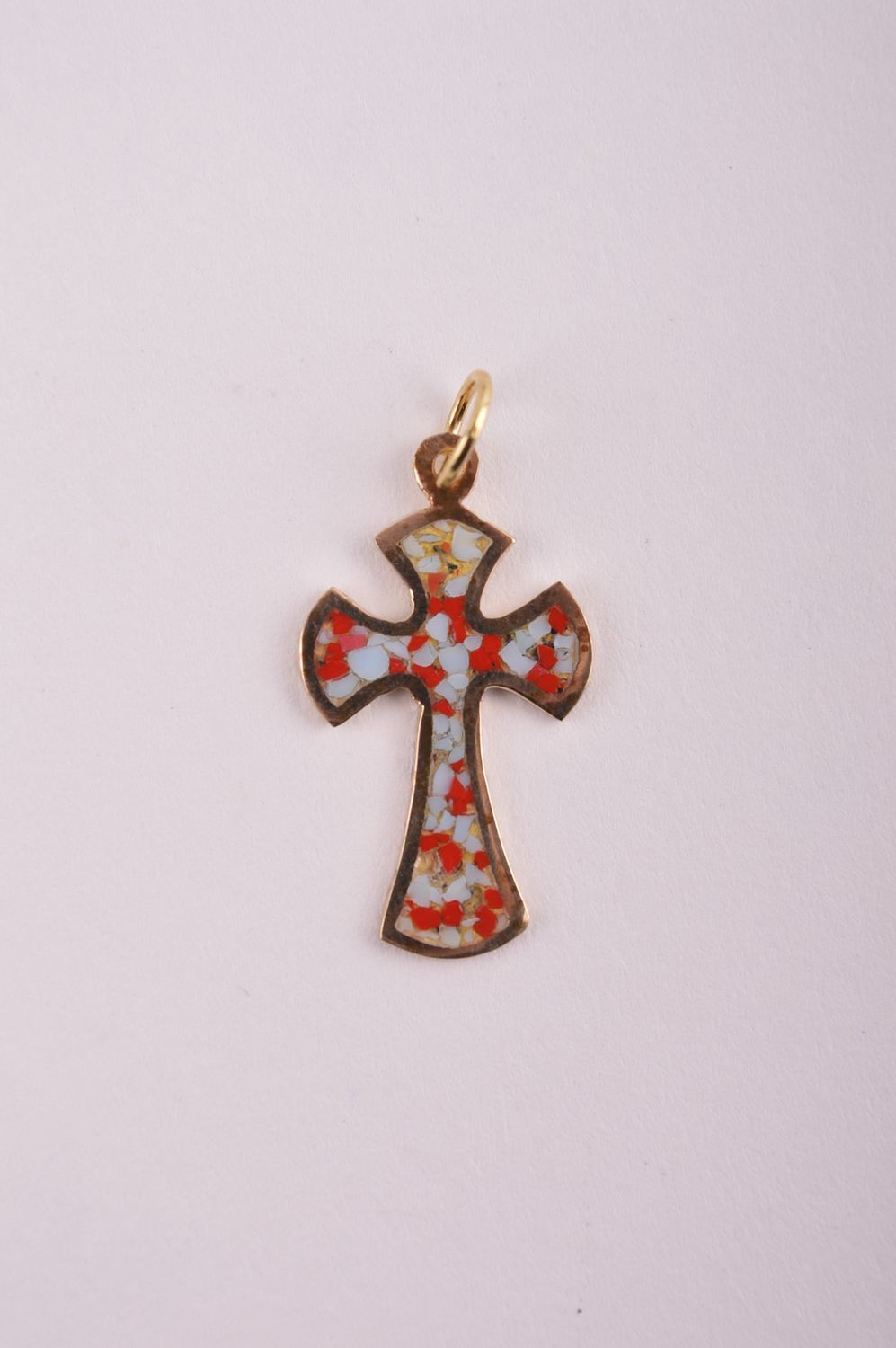 Pendentif croix mosaïque Bijou fait main laiton pierres Idée cadeau original photo 1