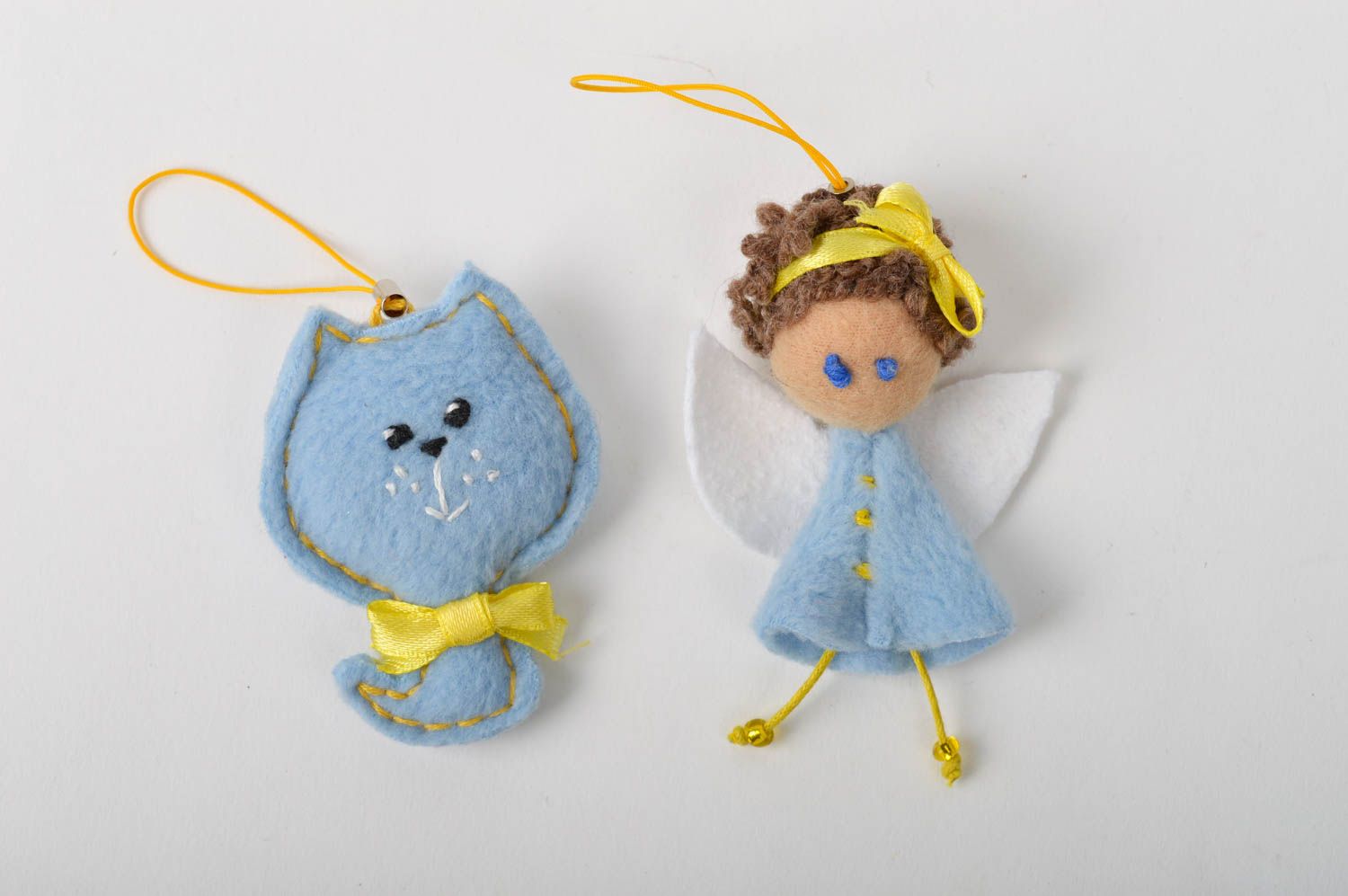 Porte-clé ange fille Porte-clé chat bleu fait main textiles Cadeau original photo 4