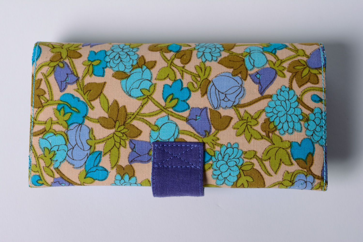Portefeuille à fleurs en coton et lin fait main design bouton-pression photo 4