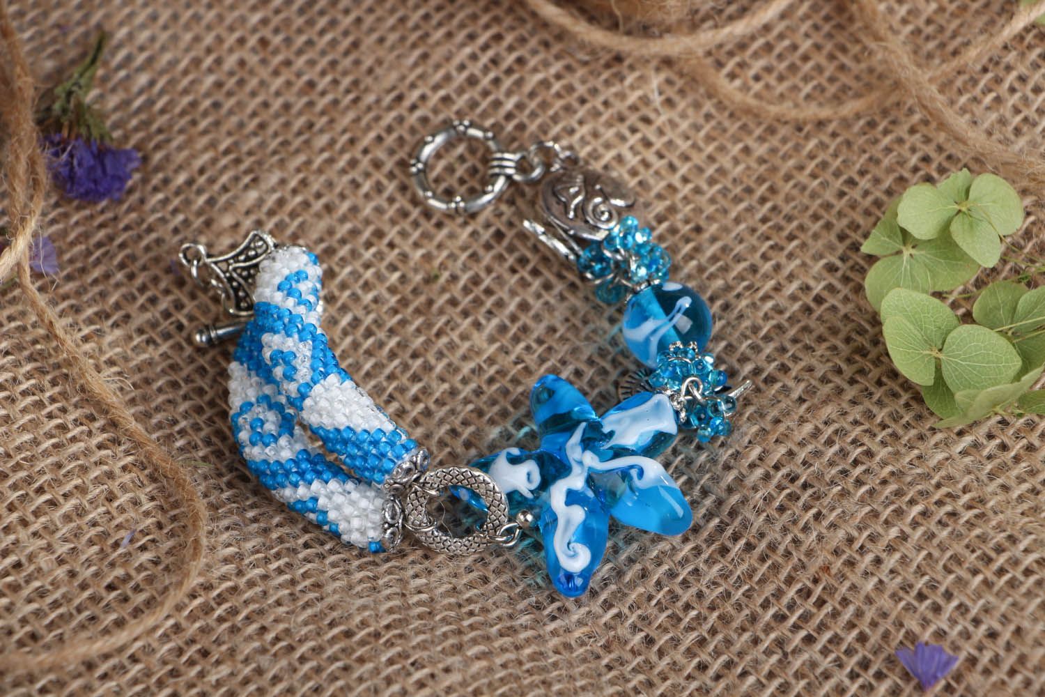Bracelet en verre et perles de rocaille Étoile de mer  photo 4