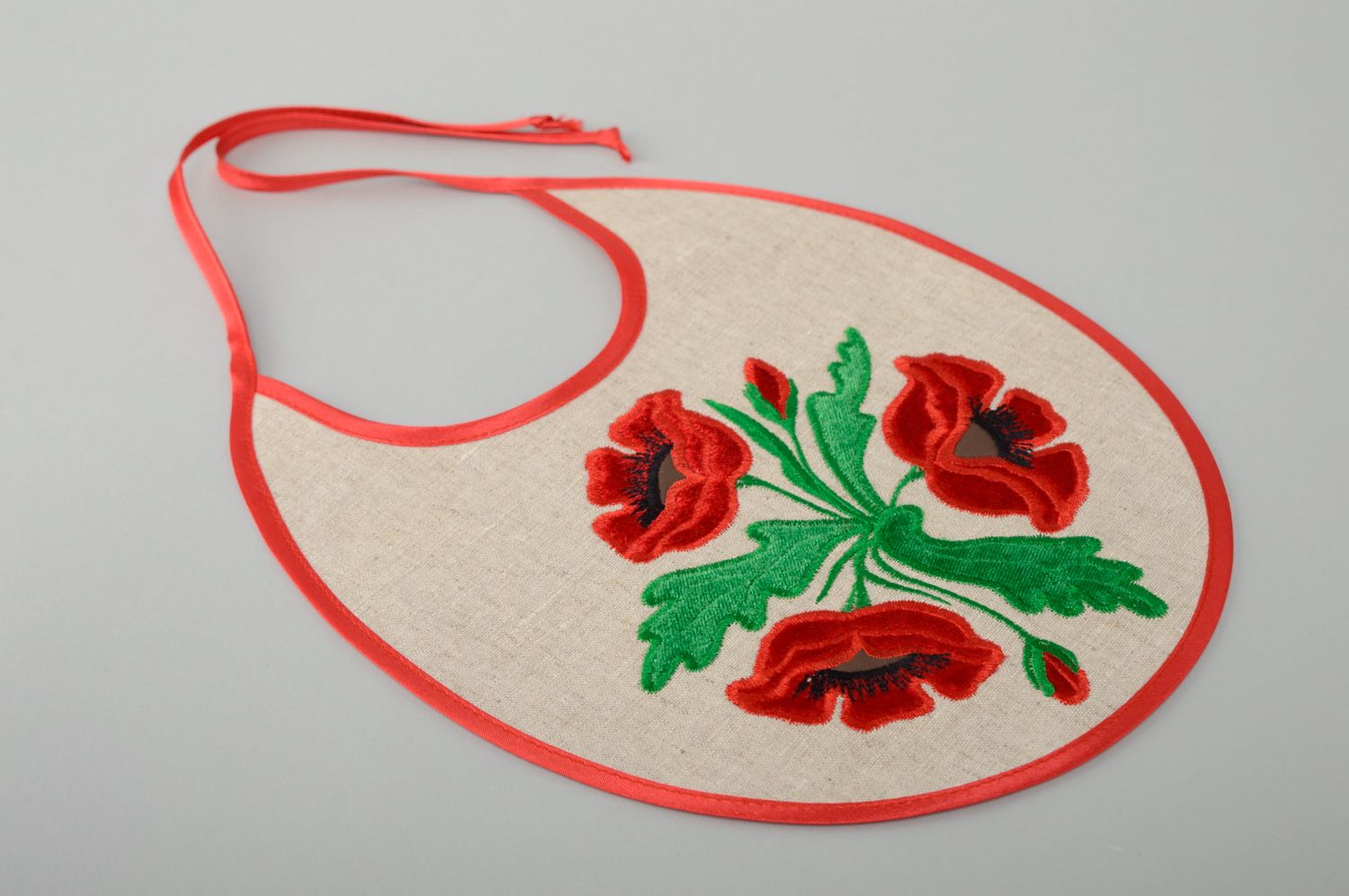 Handmade embroidered children's bib for girl Poppies photo 1