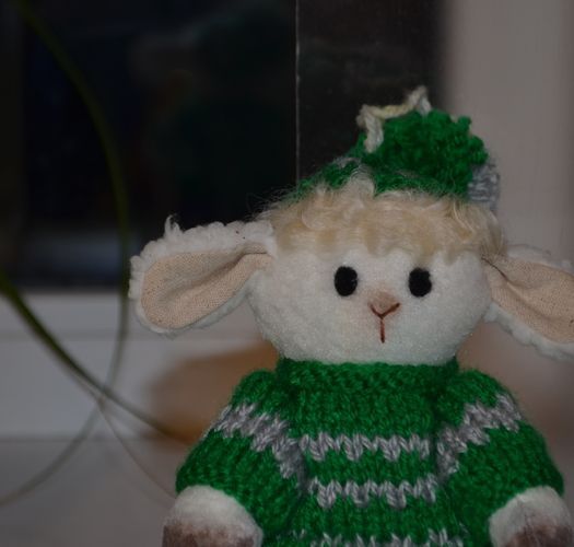 Charming handmade artificial fur toy lamb in sweater photo 4