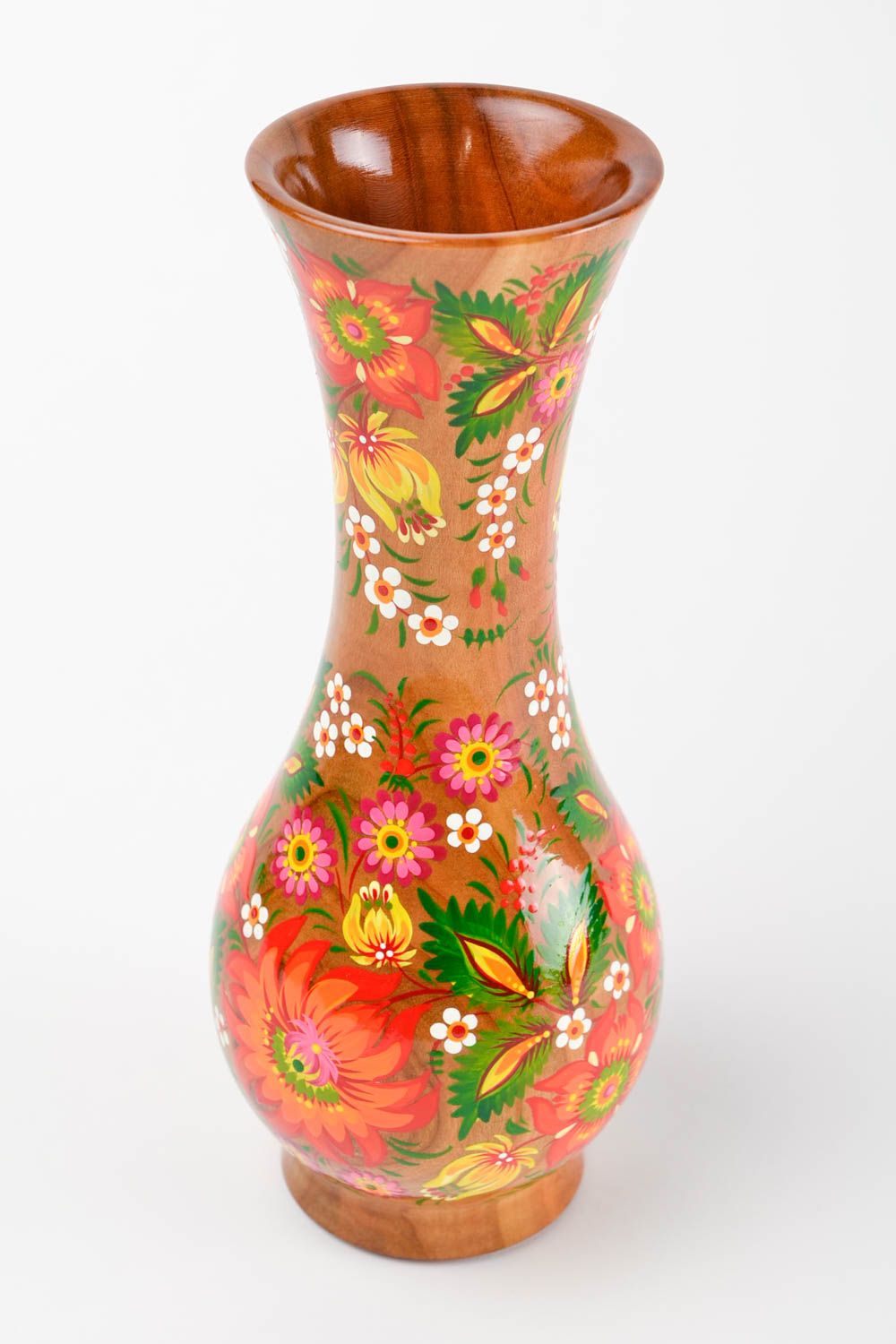 Vase bois fait main Déco maison petit peint à motif floral original Cadeau femme photo 4
