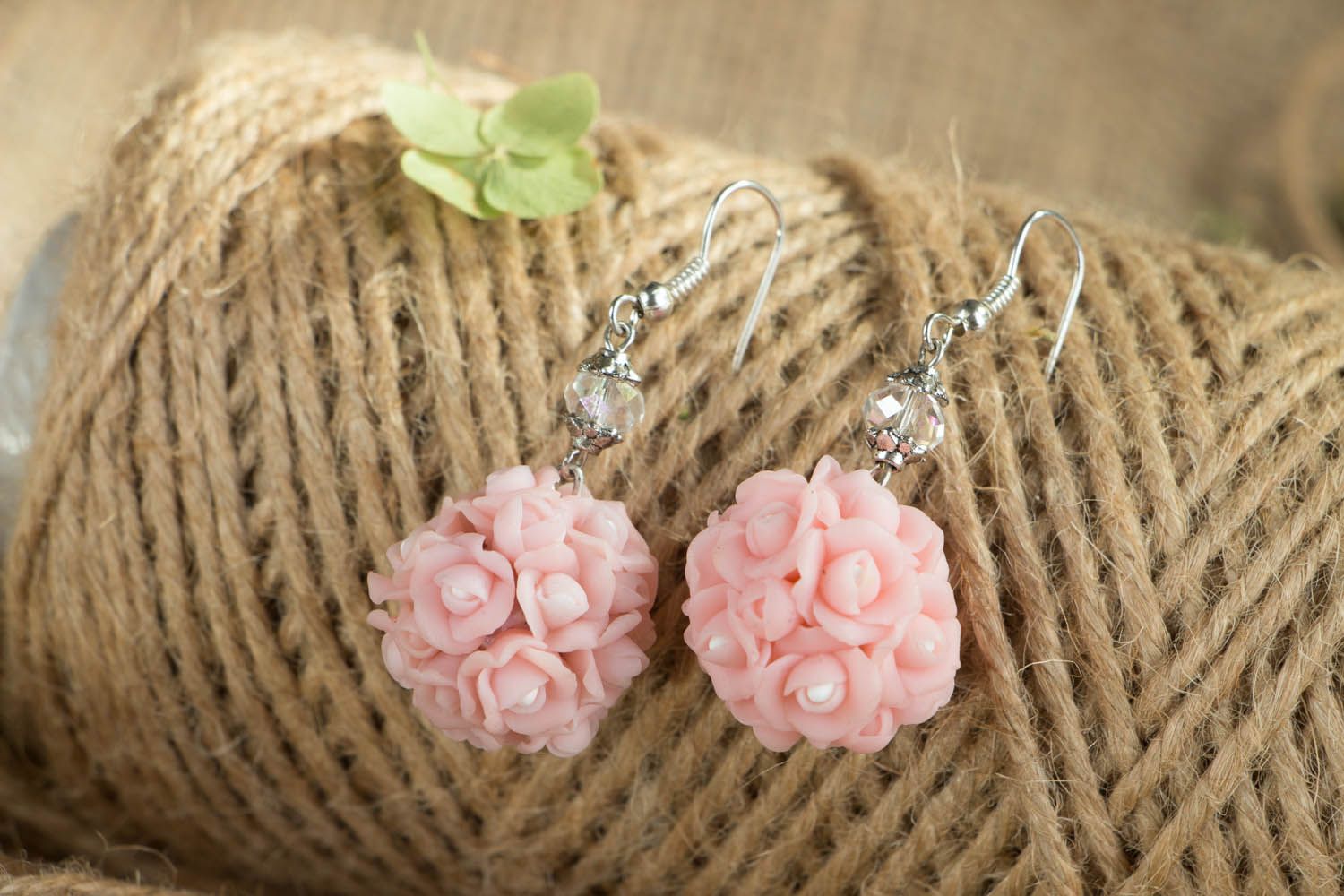 Boucles d'oreilles en pâte polymère Bouquet de roses photo 3