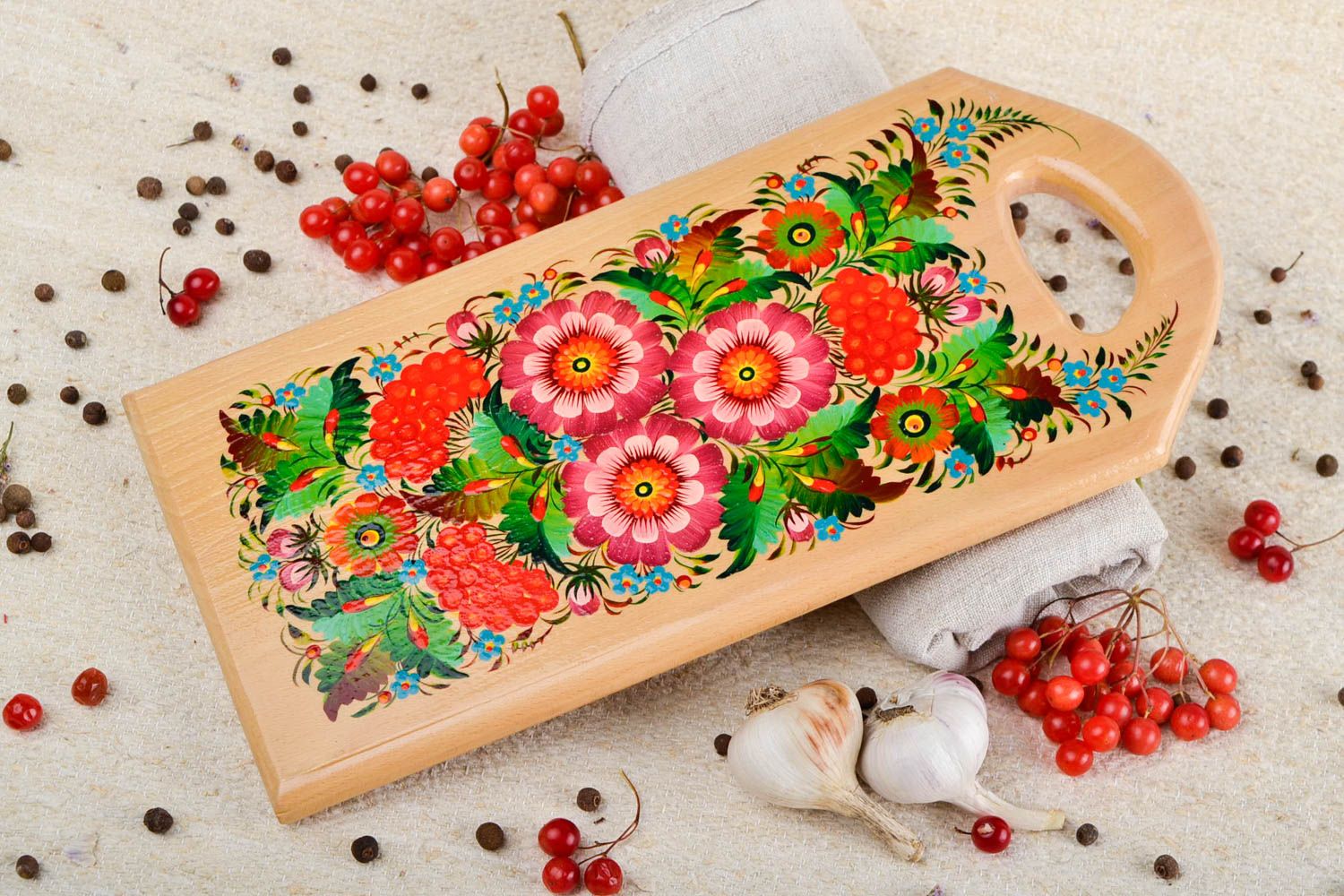 Handmade wooden cutting board painted chopping board stylish kitchen utensil photo 1