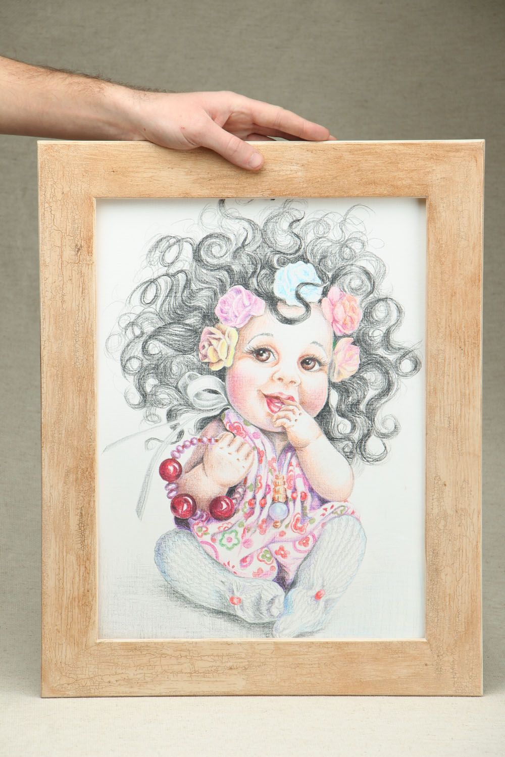 Quadro desenhado com lápis Menina com rosas foto 4