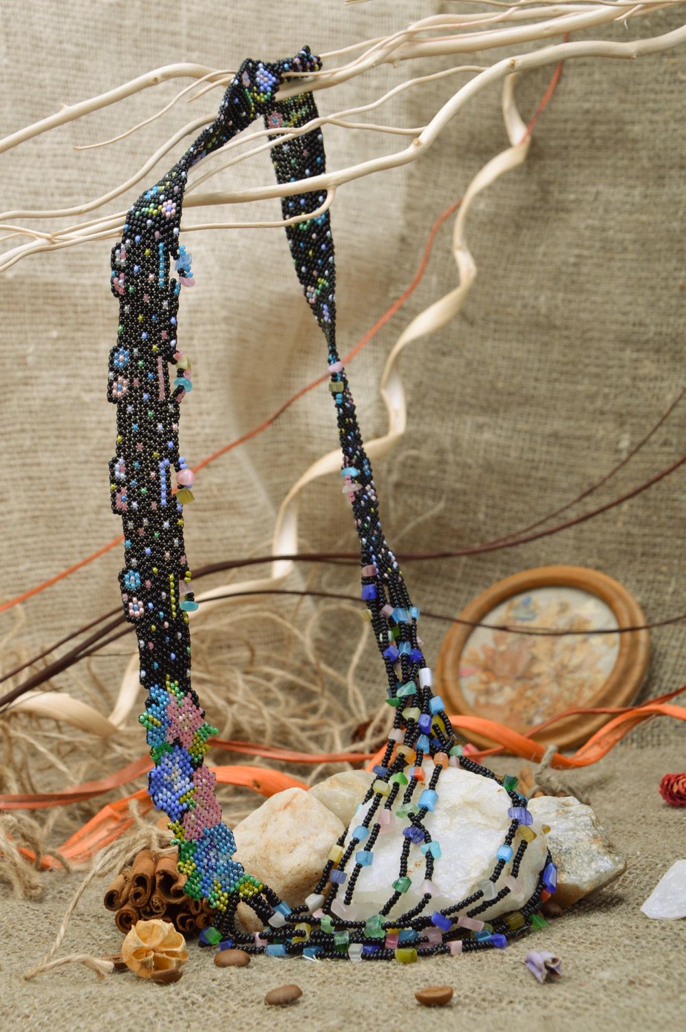 Collar de abalorios multicolor con flores de moda a rtesanal foto 5
