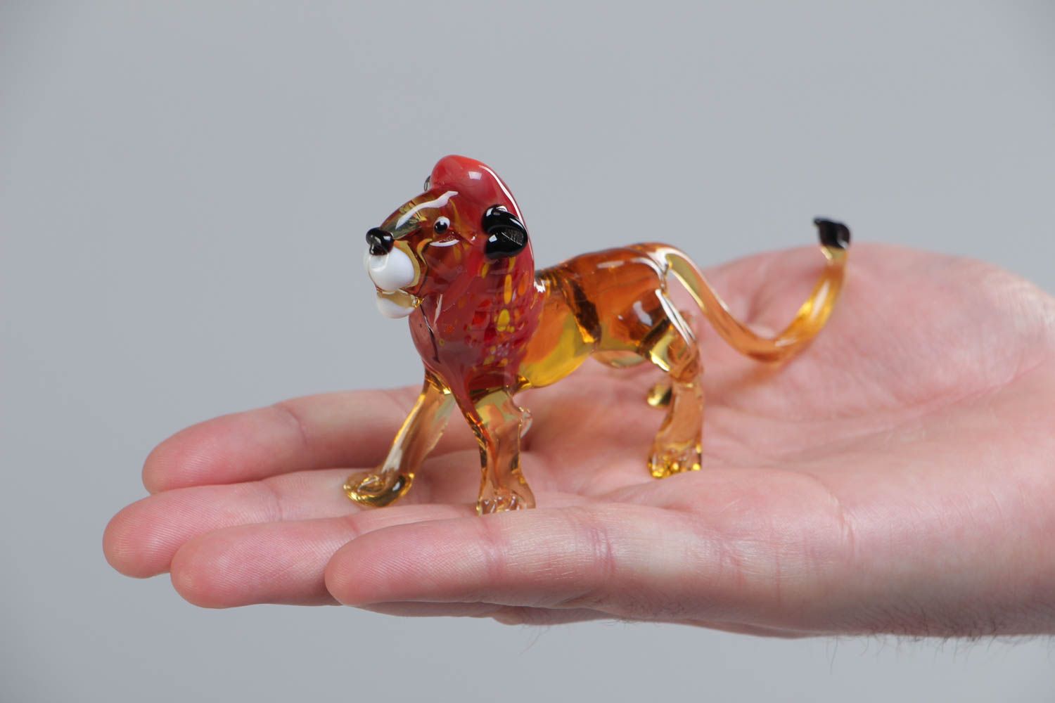 Handmade collectible lampwork glass miniature animal figurine of African lion photo 5