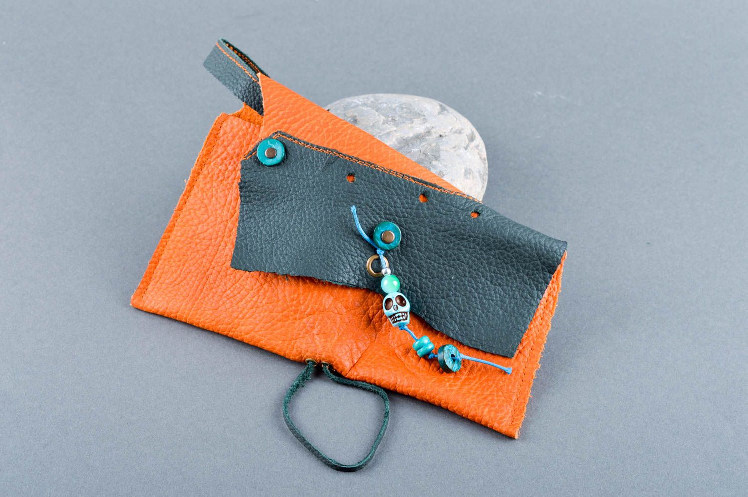 Portefeuille cuir naturel Maroquinerie femme fait main Cadeau original orange photo 1