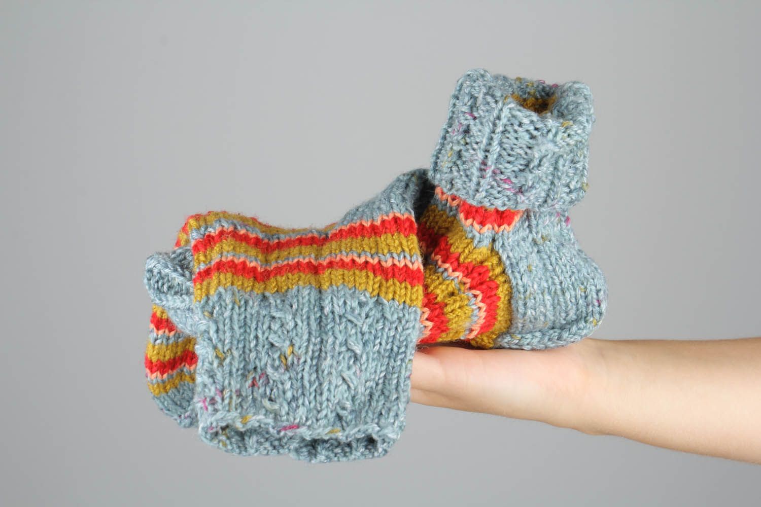 Chaussettes tricotées en laine rayées chaudes  photo 5