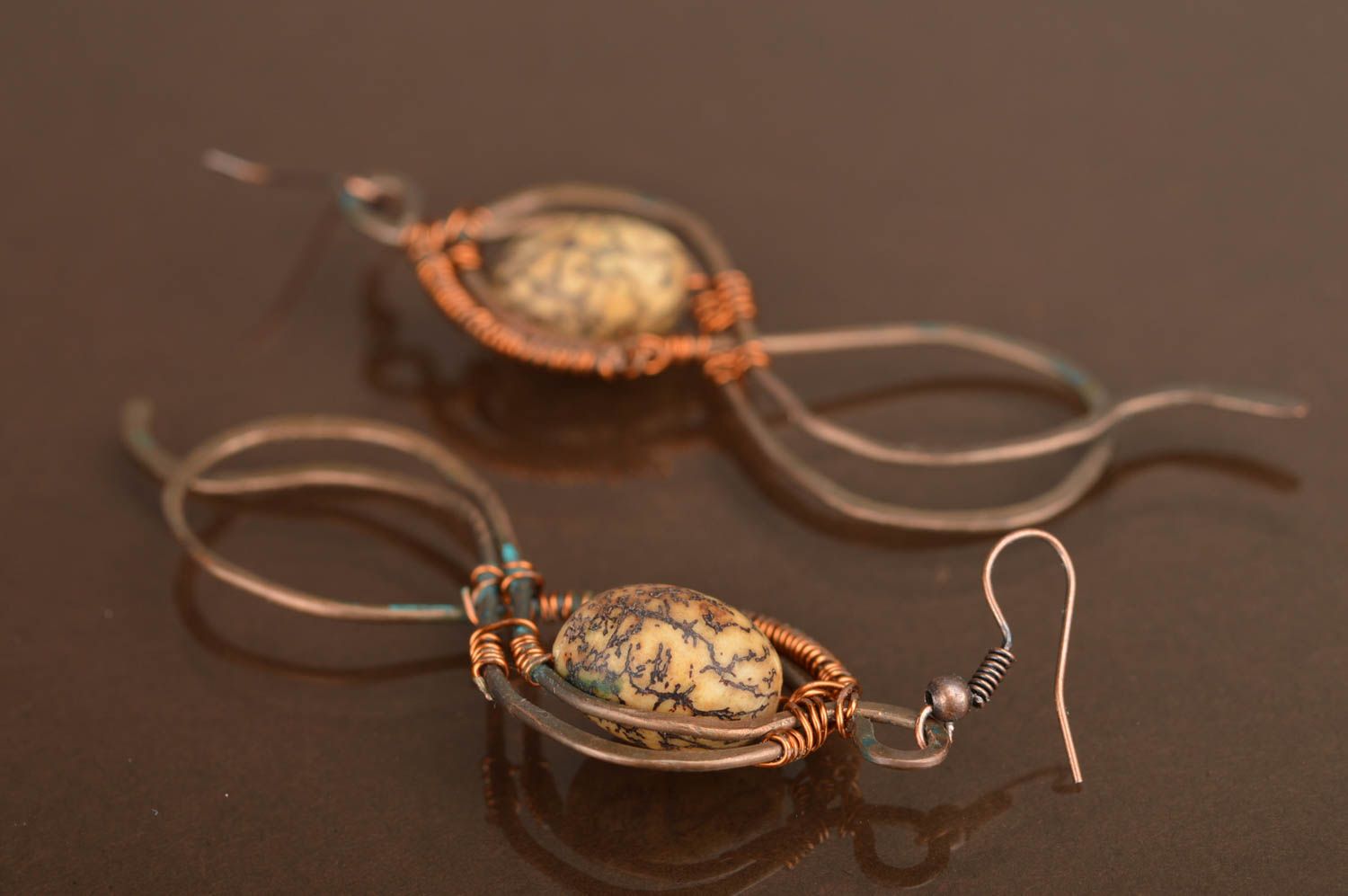 Designer handmade beautiful long earrings made of polymer clay and metal  photo 5