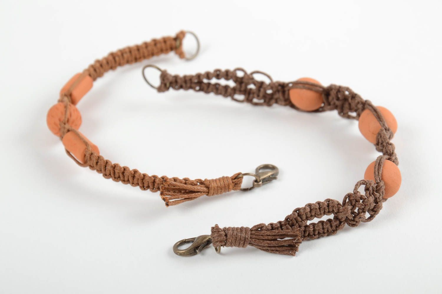 Глиняные браслеты плетеные из вощеных шнурков ручной работы авторские 2 штуки фото 4