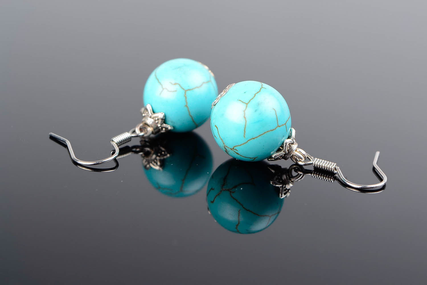 Earrings made of turquoise with Czech crystal photo 1