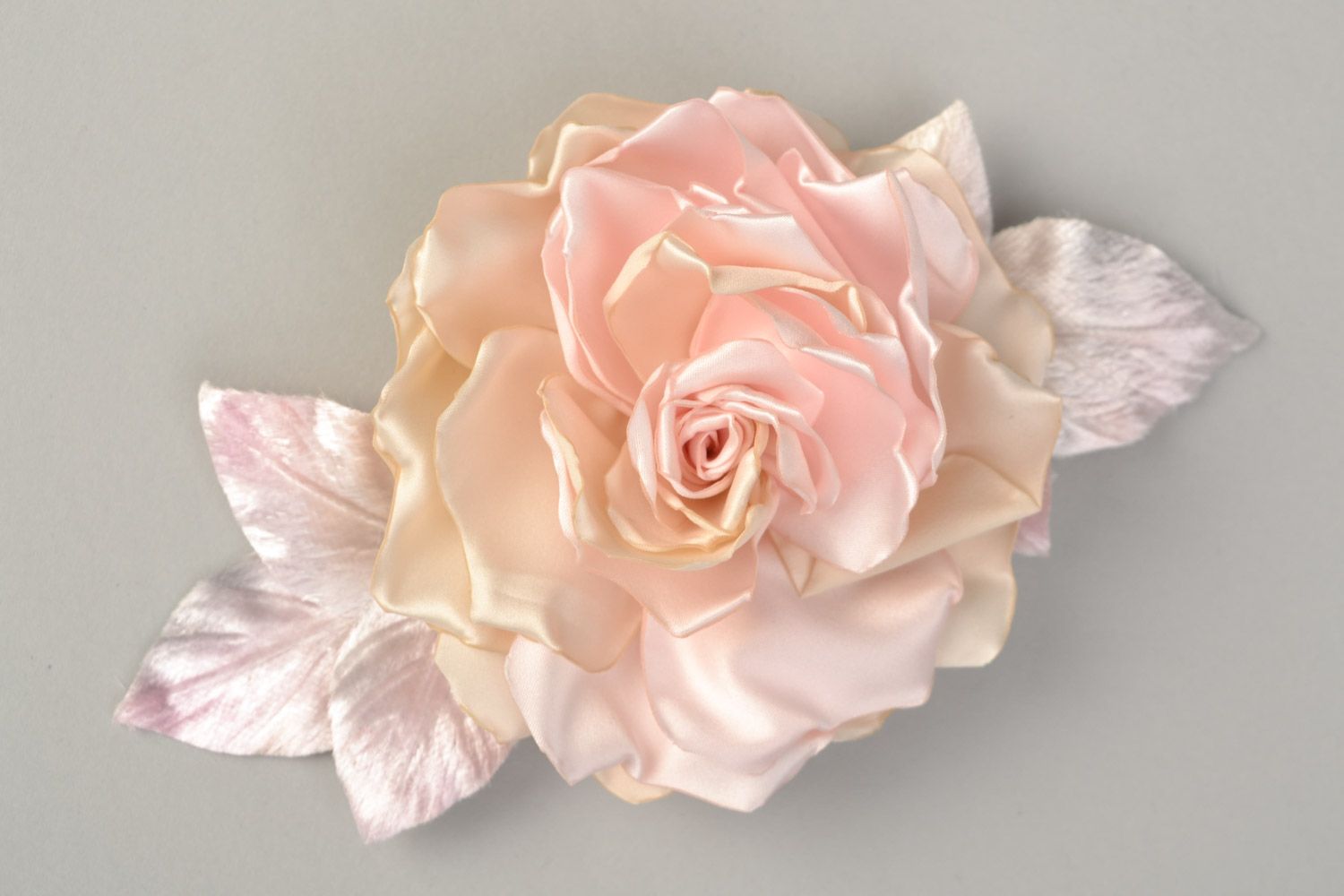 Unusual beautiful women's handmade fabric flower brooch of pastel color Rose photo 3