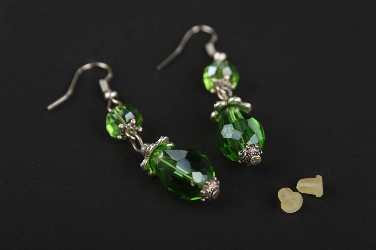 Boucles d'oreilles cristaux Bijou fait main pendantes vertes Cadeau femme photo 5