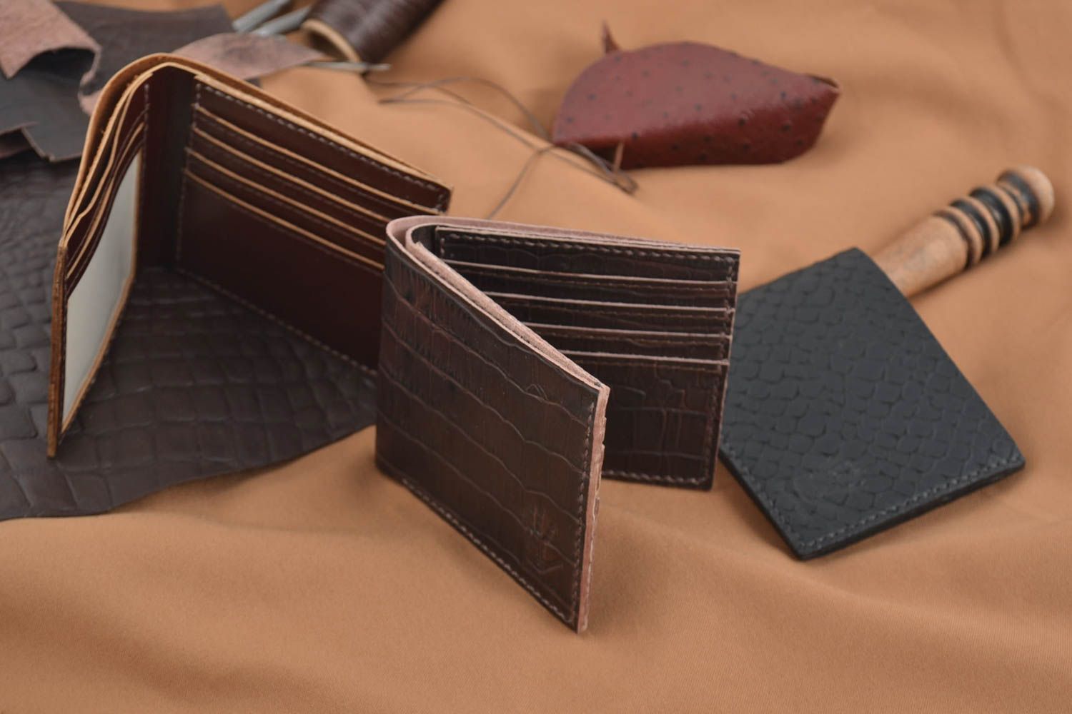 Set of 3 handmade leathwer wallets designer wallets for men best gifts for him photo 1