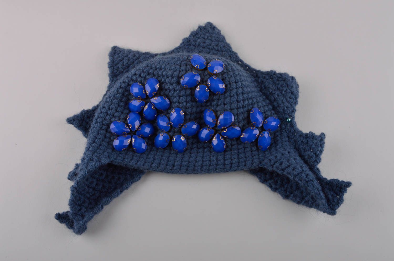 Handgehäkelte Mütze Häkel Accessoire Mütze für Frauen ausgefallene Mütze blau foto 5