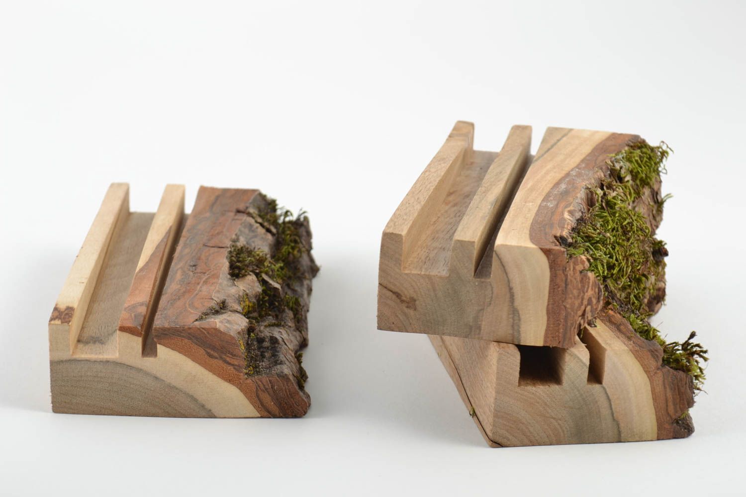 Ensemble de supports pour tablettes en bois faits main de style écolo 3 pièces photo 3