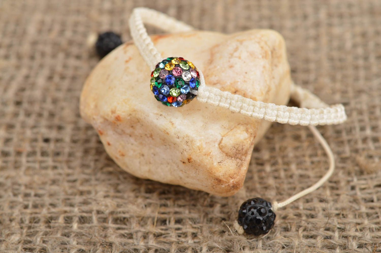 Exquisite handmade bright cute braided bracelet with beads and rhinestones photo 1