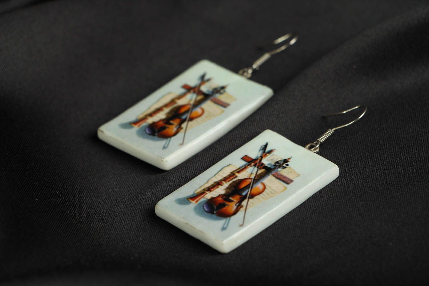 Unique polymer clay earrings Violin photo 2