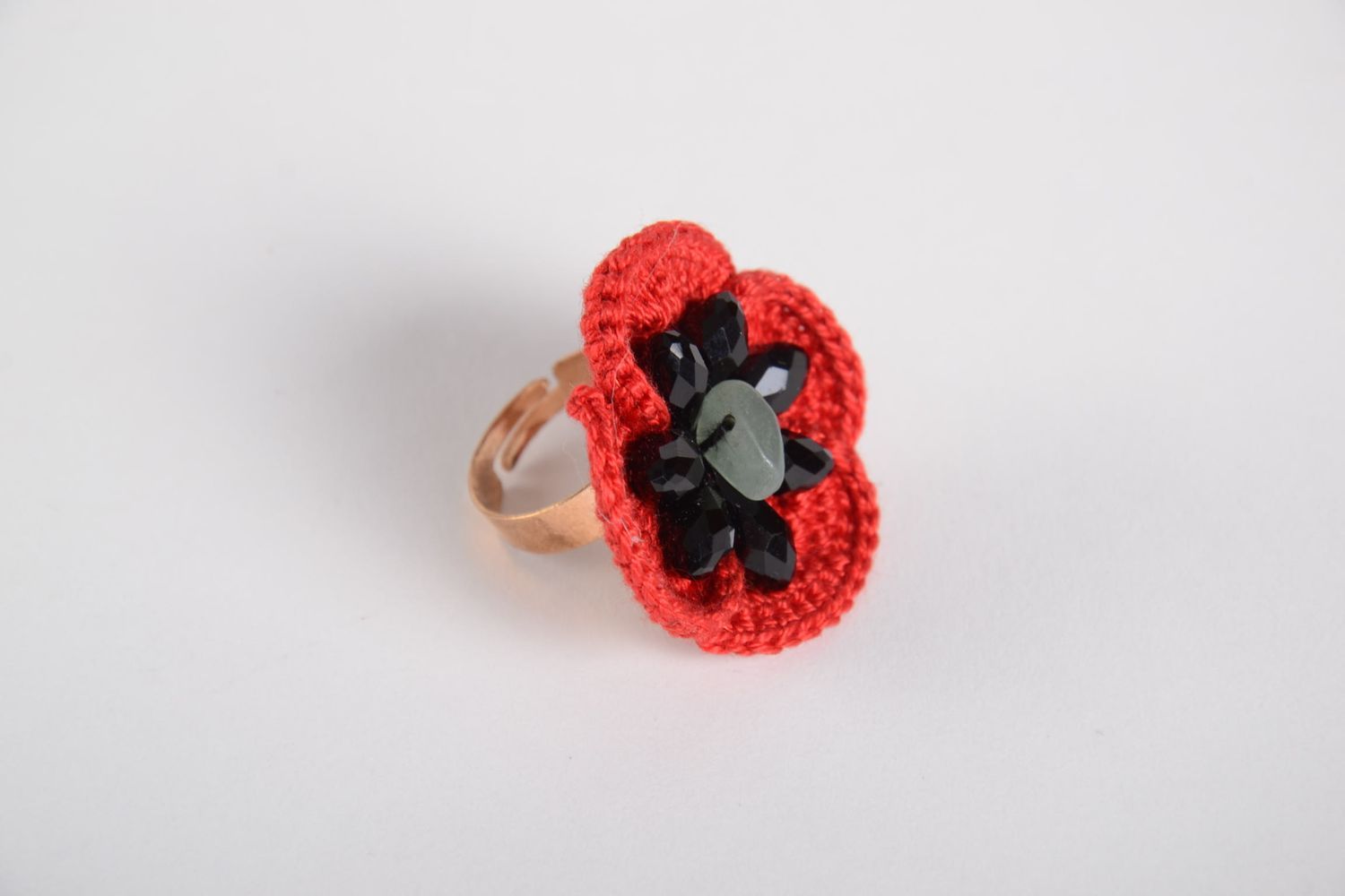 Вязаное украшение кольцо ручной работы с натуральным камнем бижутерия кольца фото 5